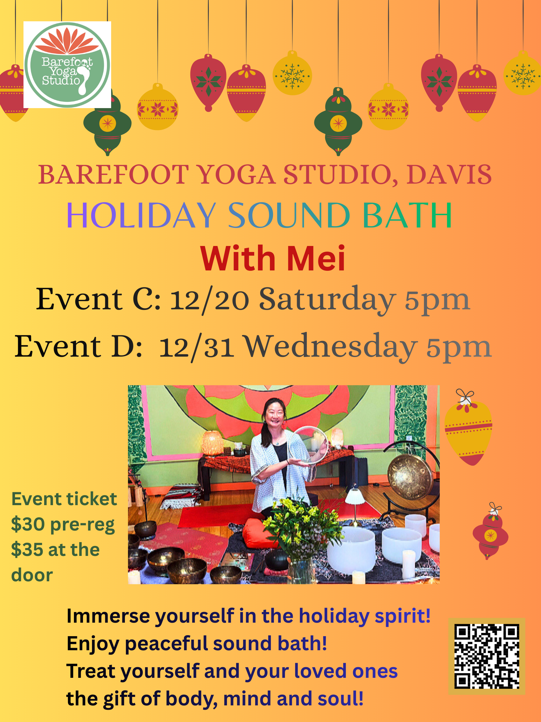 Holiday Sound Bath Events in Davis on 12/20 5pm and 12/31 5pm